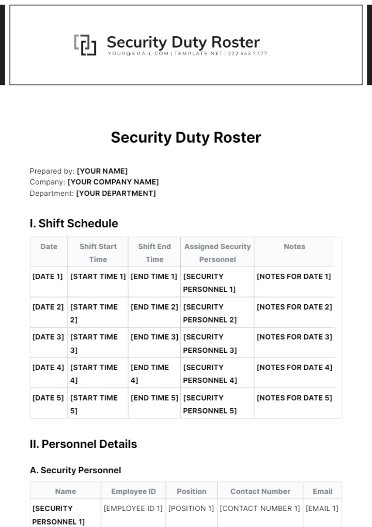 Security Duty Roster Template