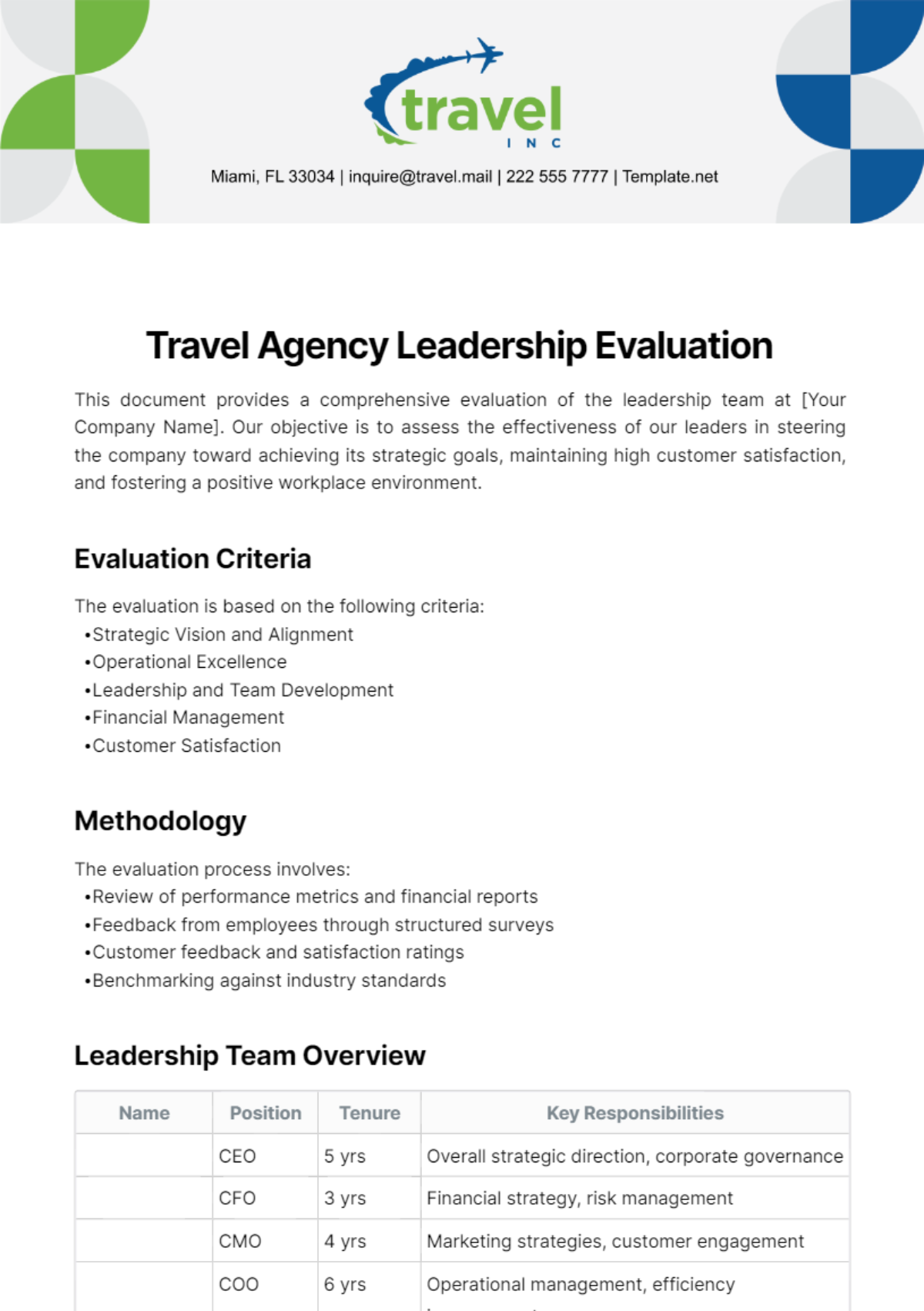 Travel Agency Leadership Evaluation Template