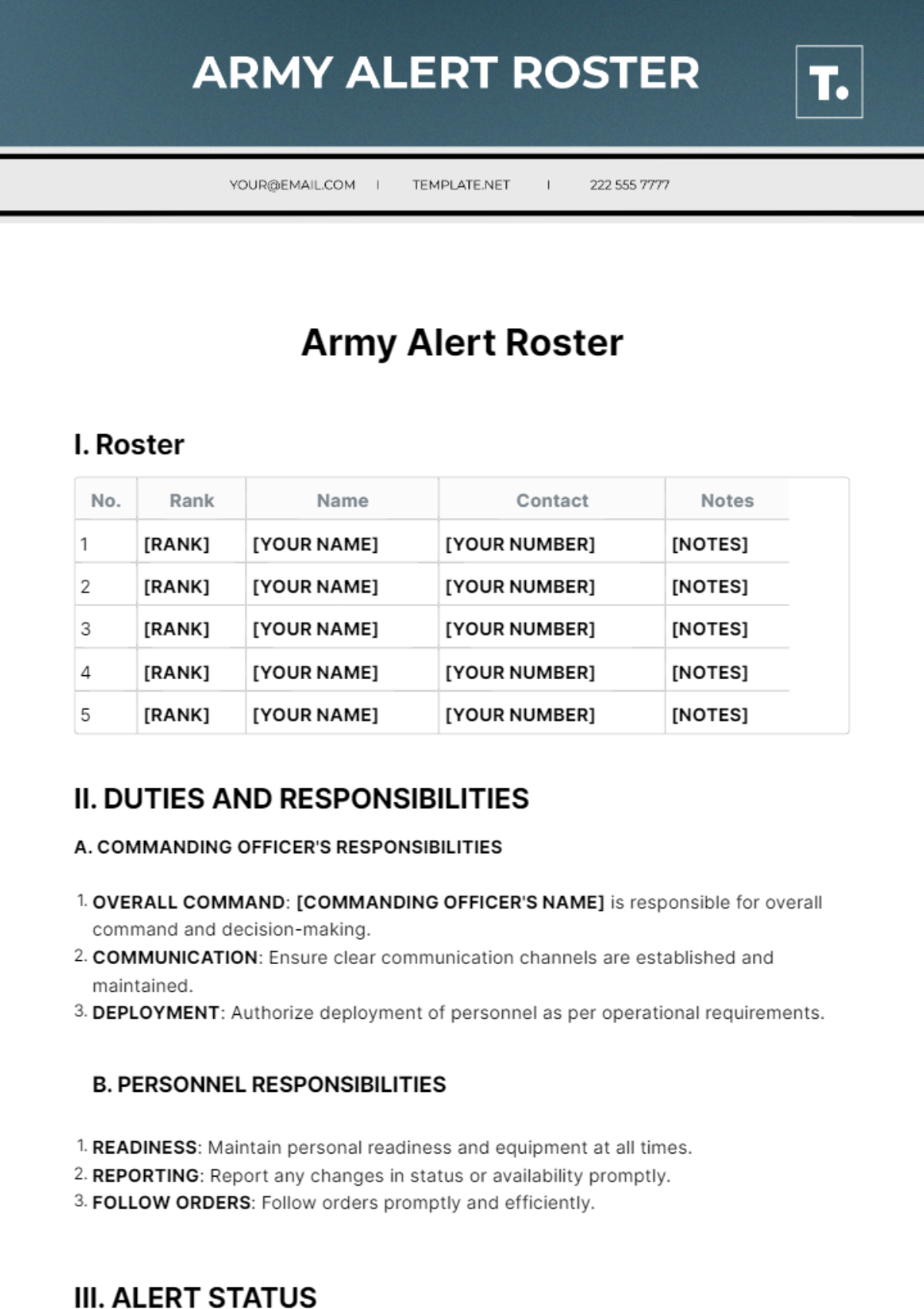 Army Alert Roster Template