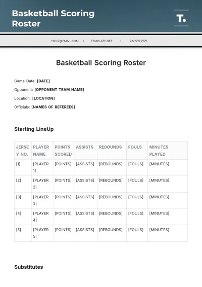 Free Basketball Scoring Roster Template to Edit Online