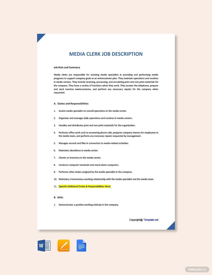 Media Clerk Job Ad and Description Template