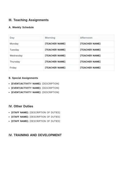Free School Staff Roster Template to Edit Online