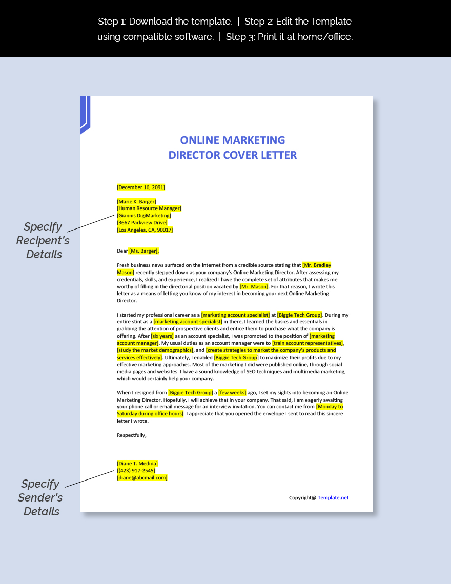 Online Marketing Director Cover Letter Template