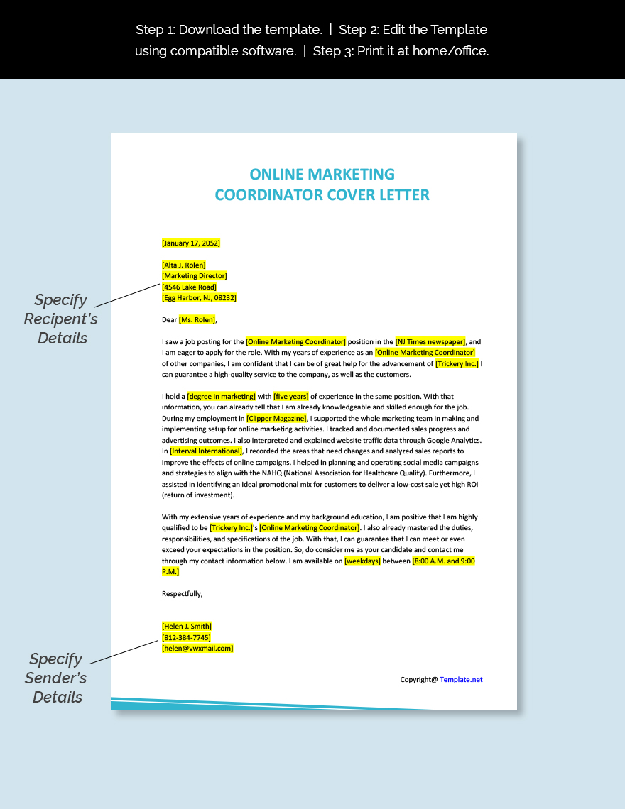Online Marketing Coordinator Cover Letter