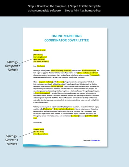 Online Marketing Coordinator Cover Letter Template