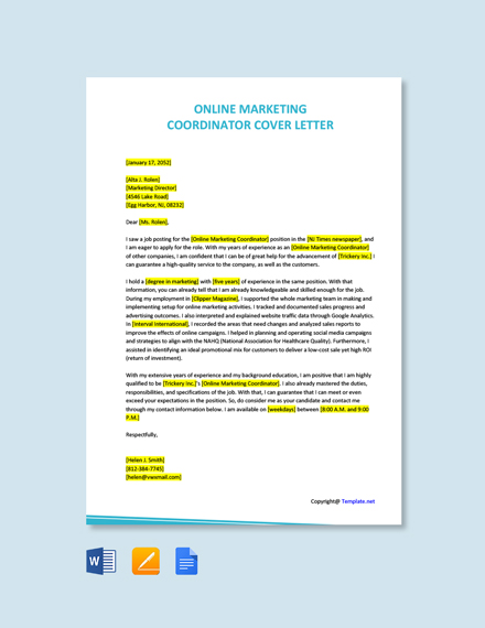Online Marketing Coordinator Cover Letter