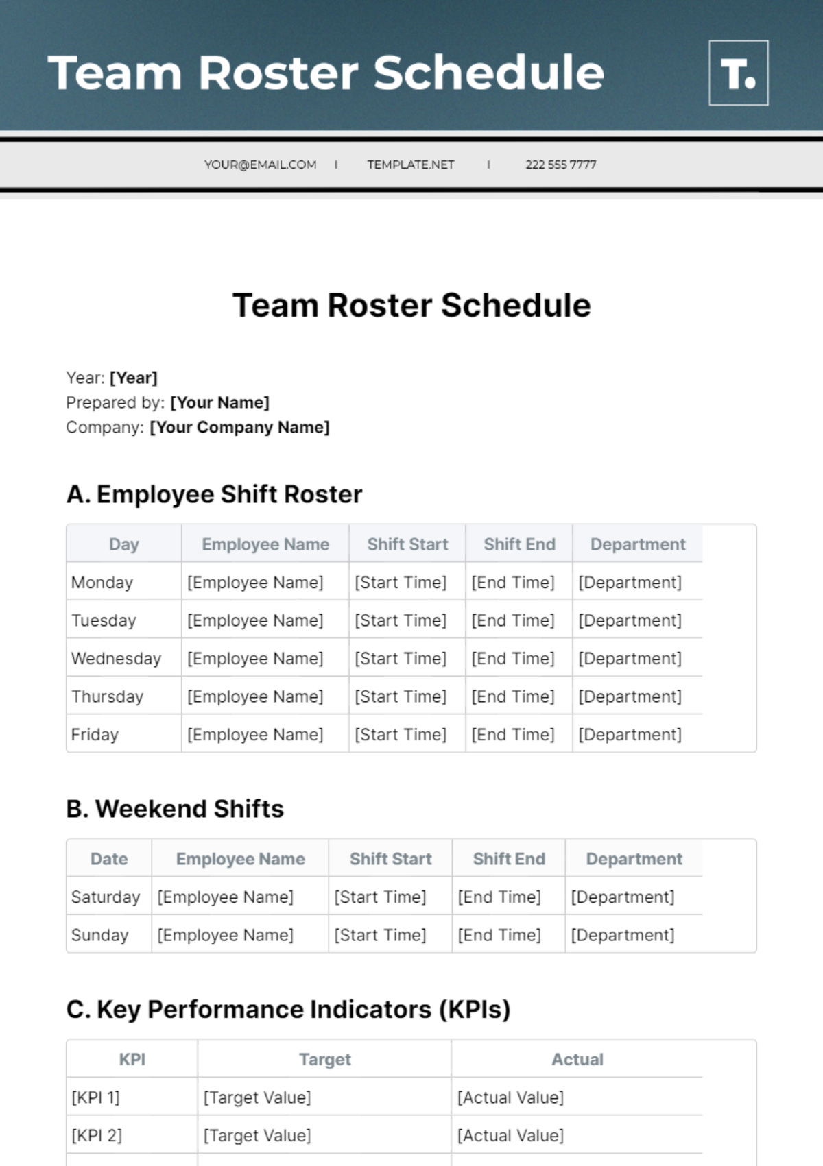 Team Roster Schedule Template