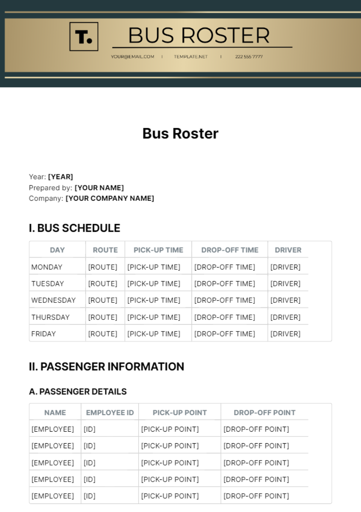 Bus Roster Template