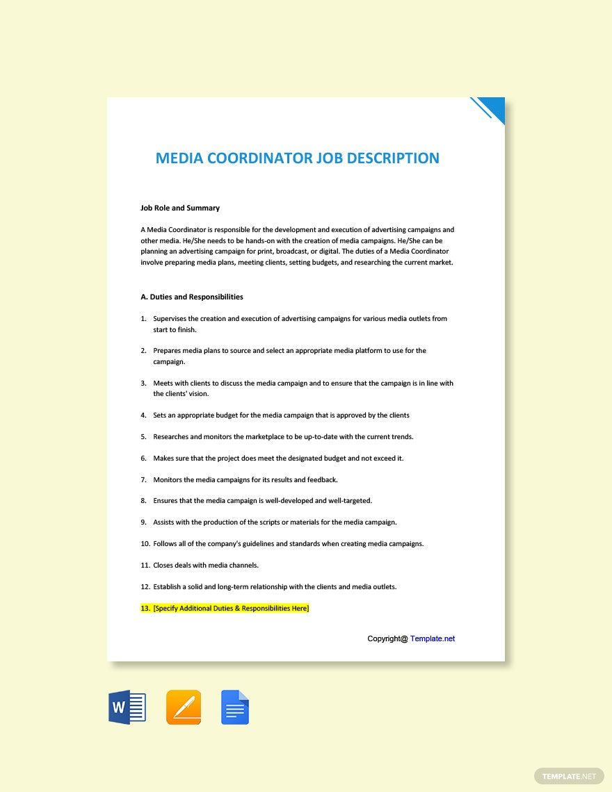 FREE Media Coordinator Template Download In Word Google Docs PDF 