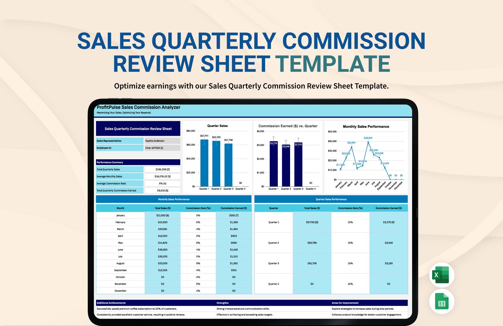 Sales Quarterly Commission Review Sheet Template
