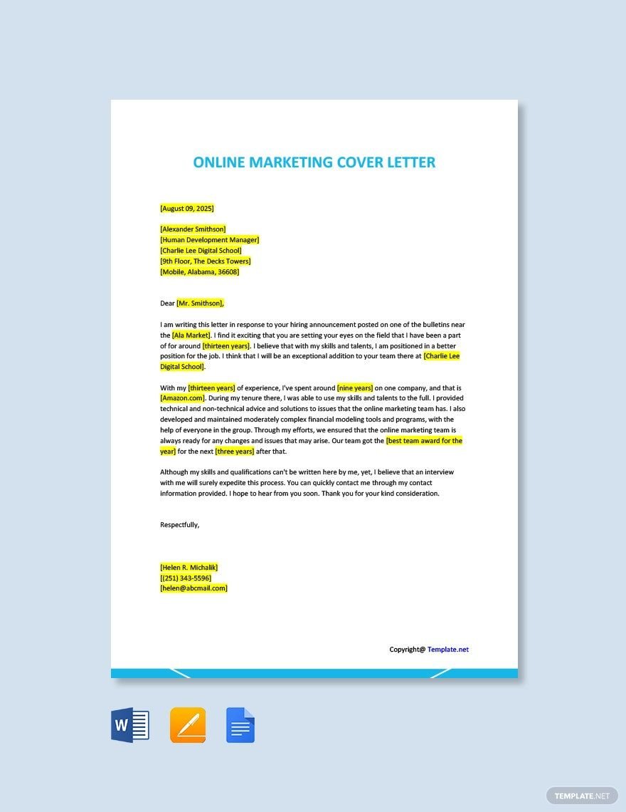 Online Marketing Cover Letter Template