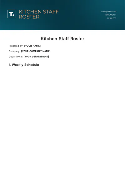 Free Kitchen Staff Roster Template to Edit Online