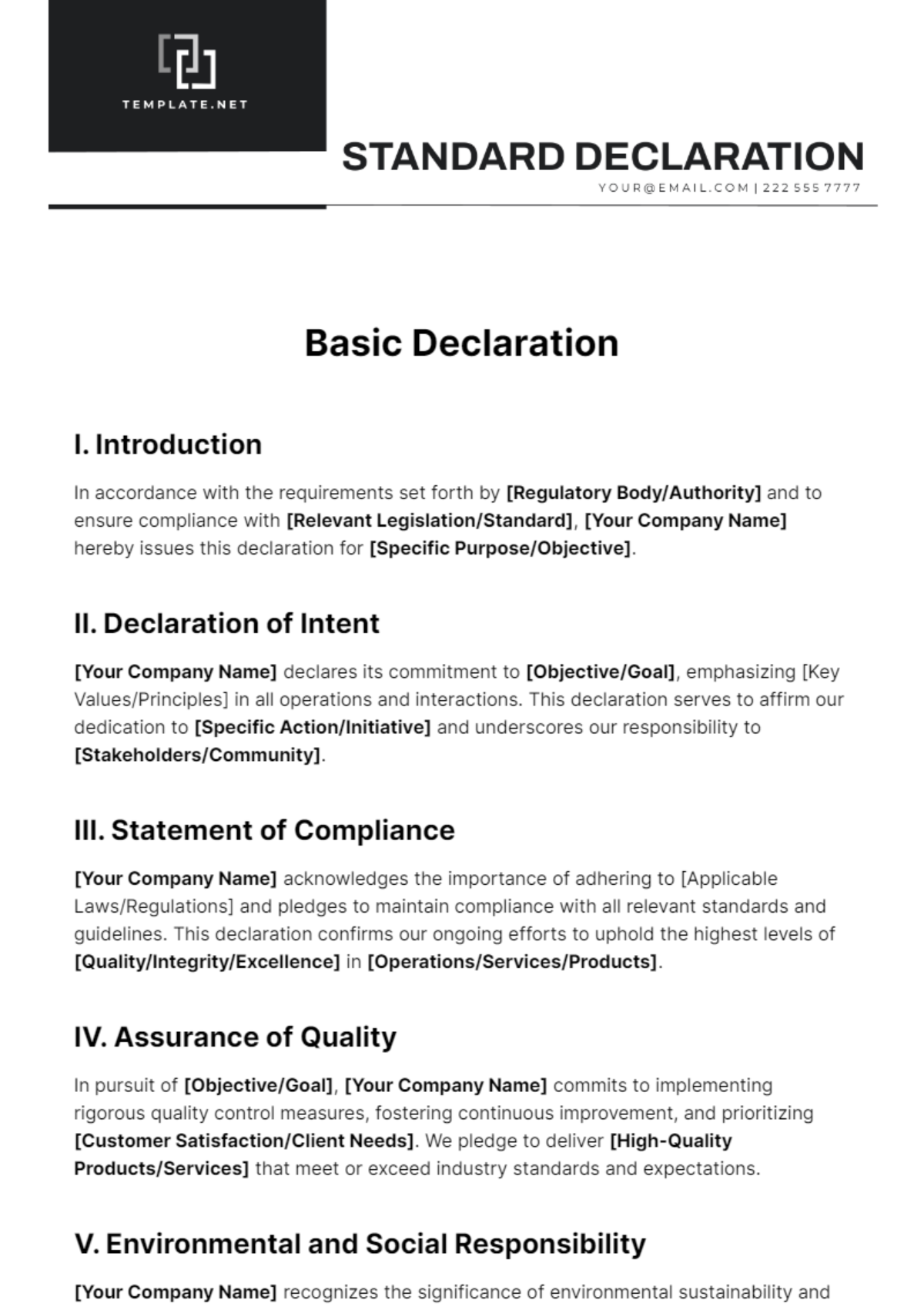 Basic Declaration Template