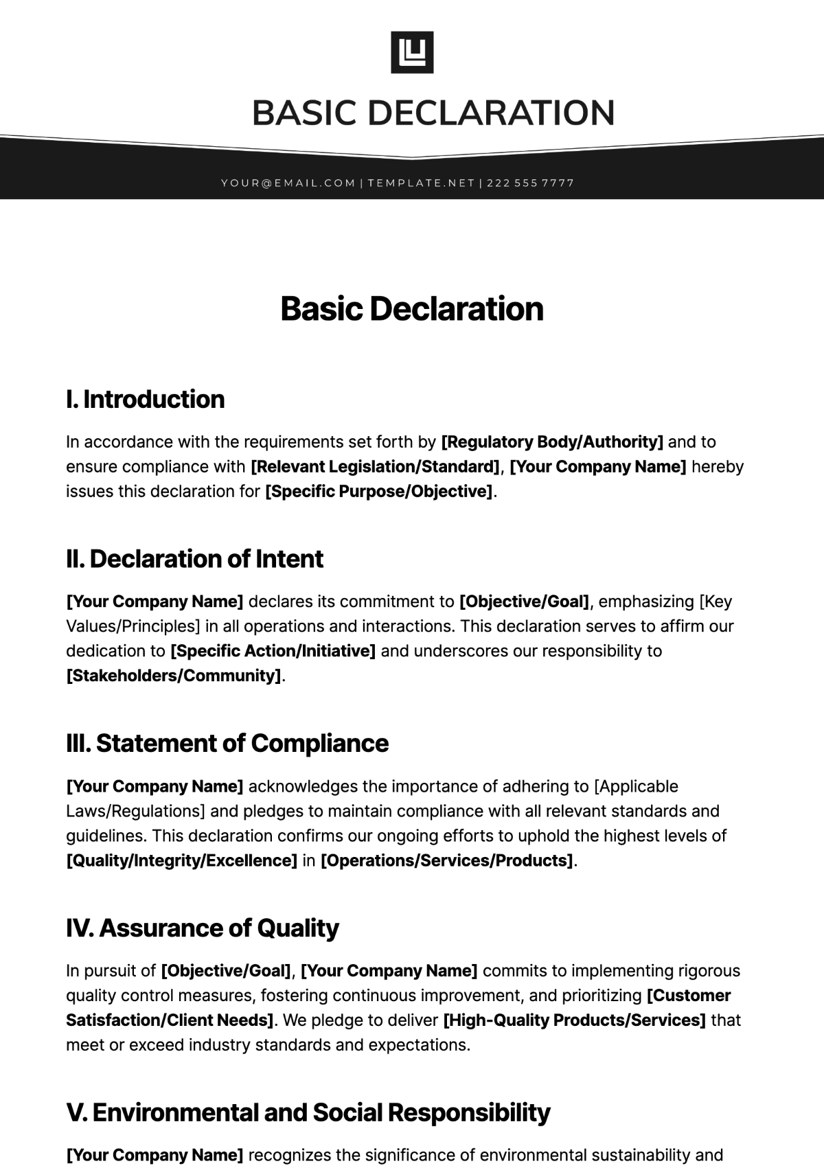 Basic Declaration Template - Edit Online & Download