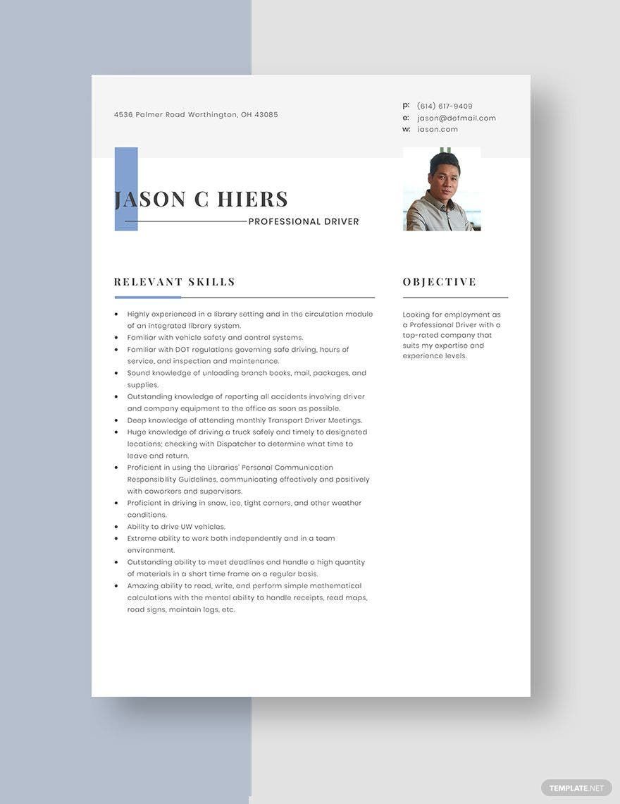 Professional Driver Resume Template