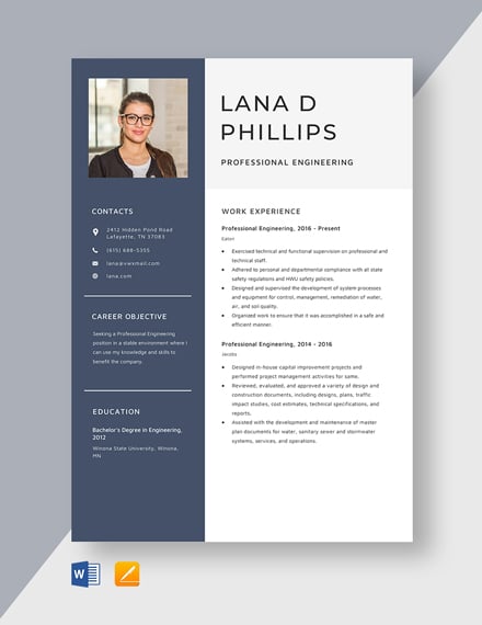 Professional Engineering Resume Template - Word, Apple Pages
