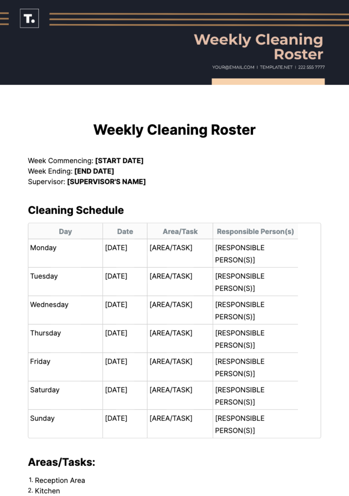 Weekly Cleaning Roster Template