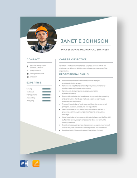 Professional Mechanical Engineer Resume Template - Word, Apple Pages