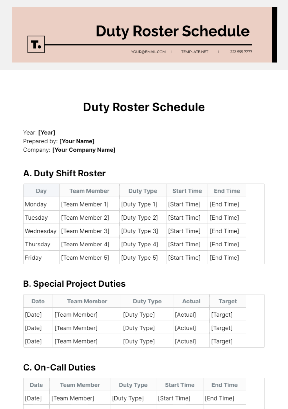 Duty Roster Schedule Template