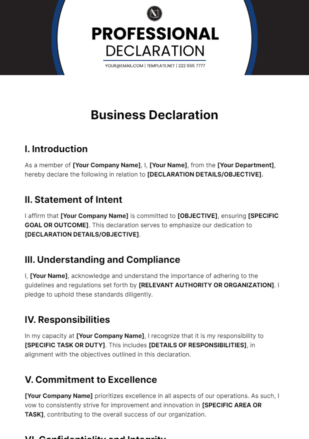 Business Declaration Template