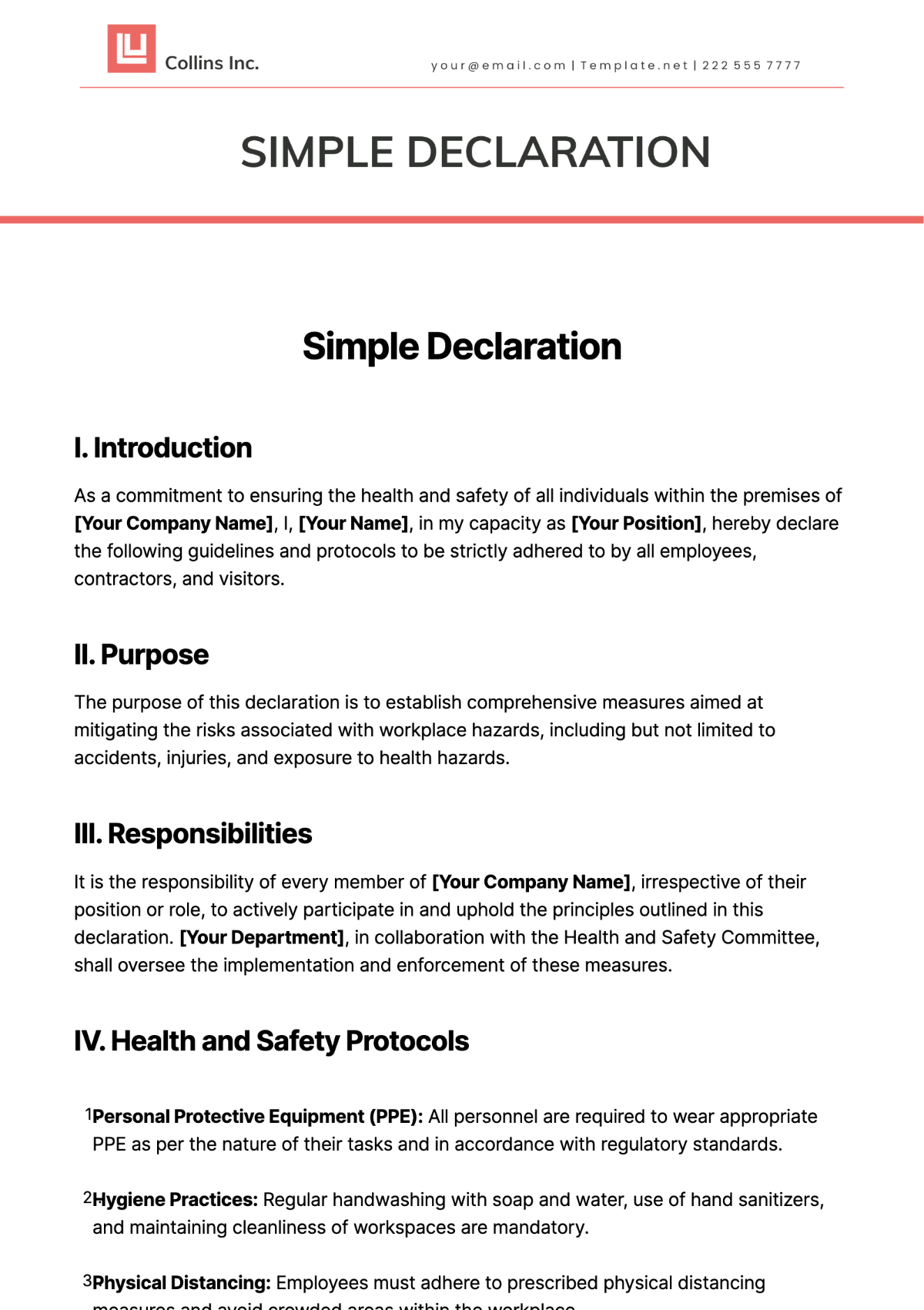 Simple Declaration Template