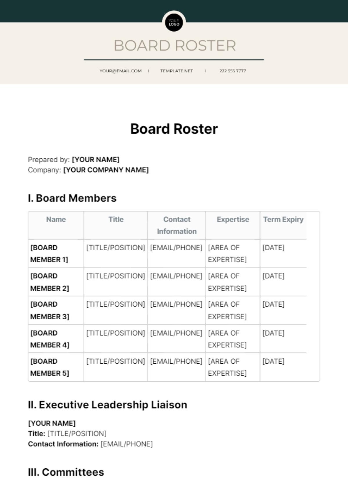 Board Roster Template