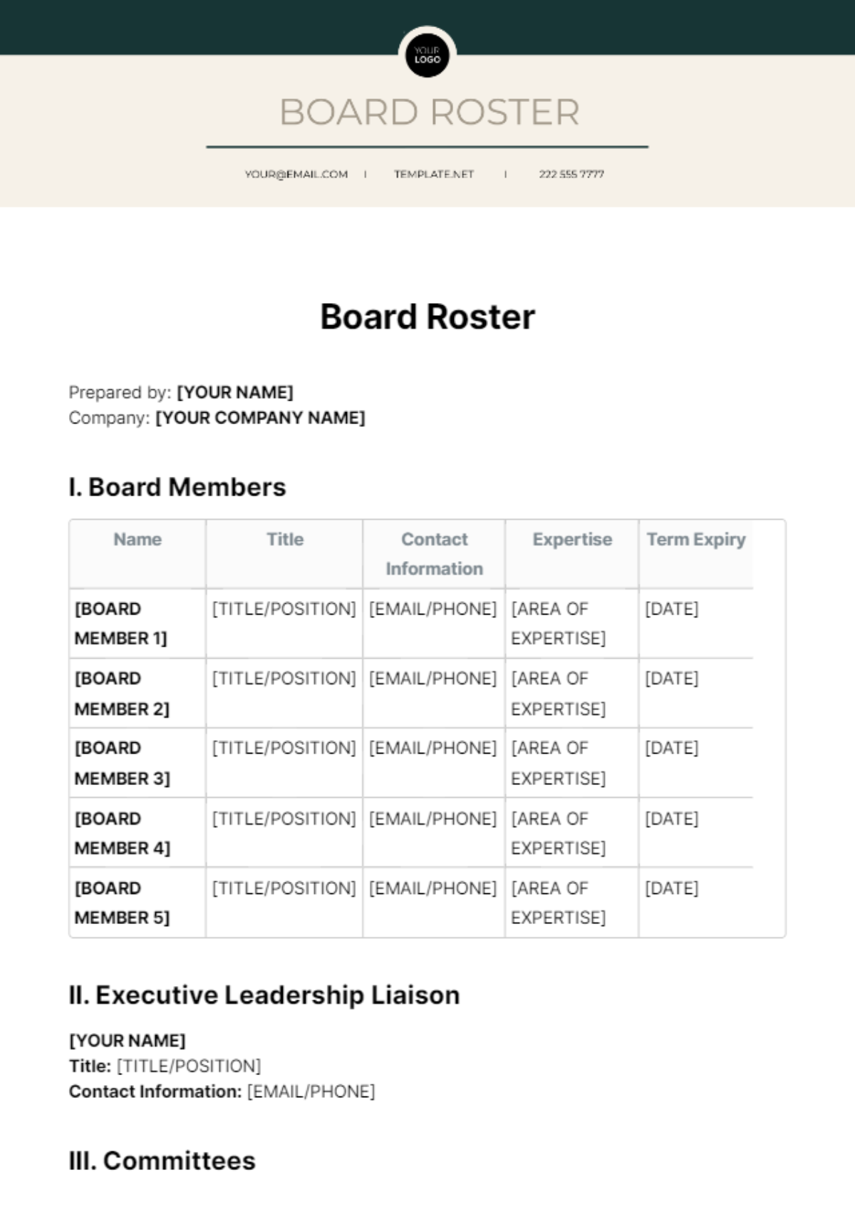 Board Roster Template - Edit Online & Download