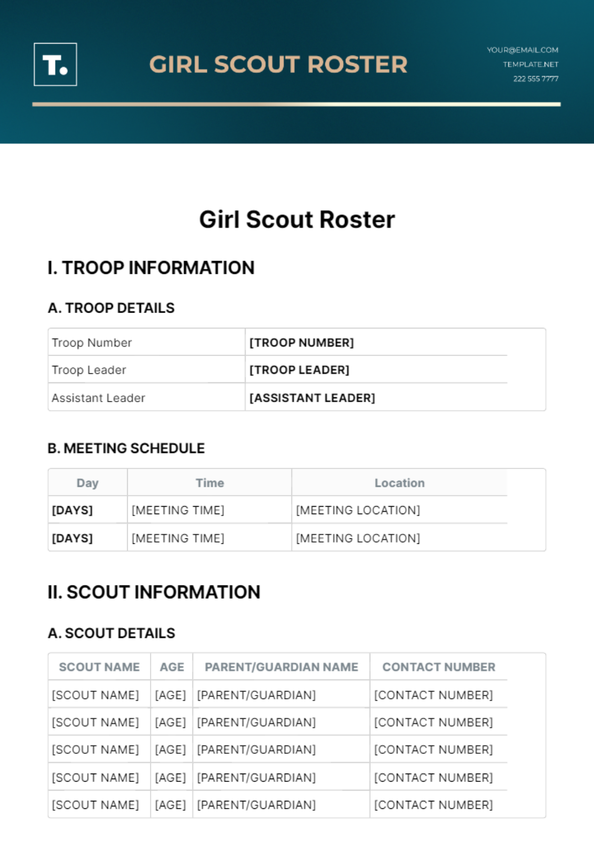 Girl Scout Roster Template
