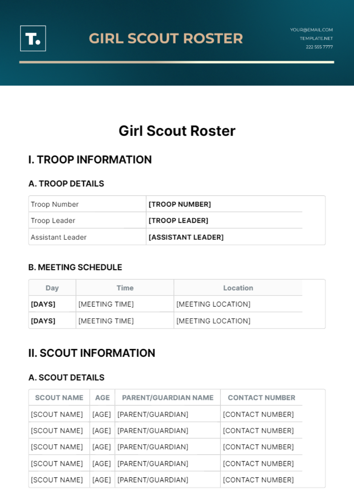 Girl Scout Roster Template - Edit Online & Download