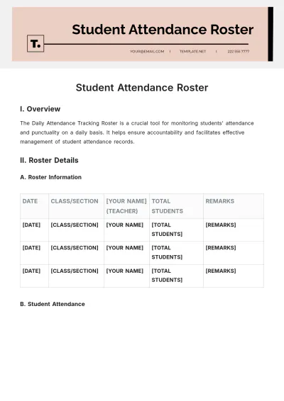 Free Student Attendance Roster Template to Edit Online