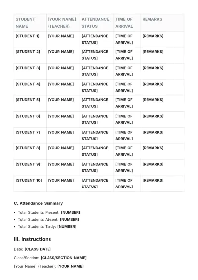 Free Student Attendance Roster Template to Edit Online