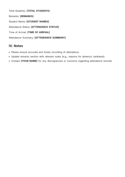 Free Student Attendance Roster Template to Edit Online