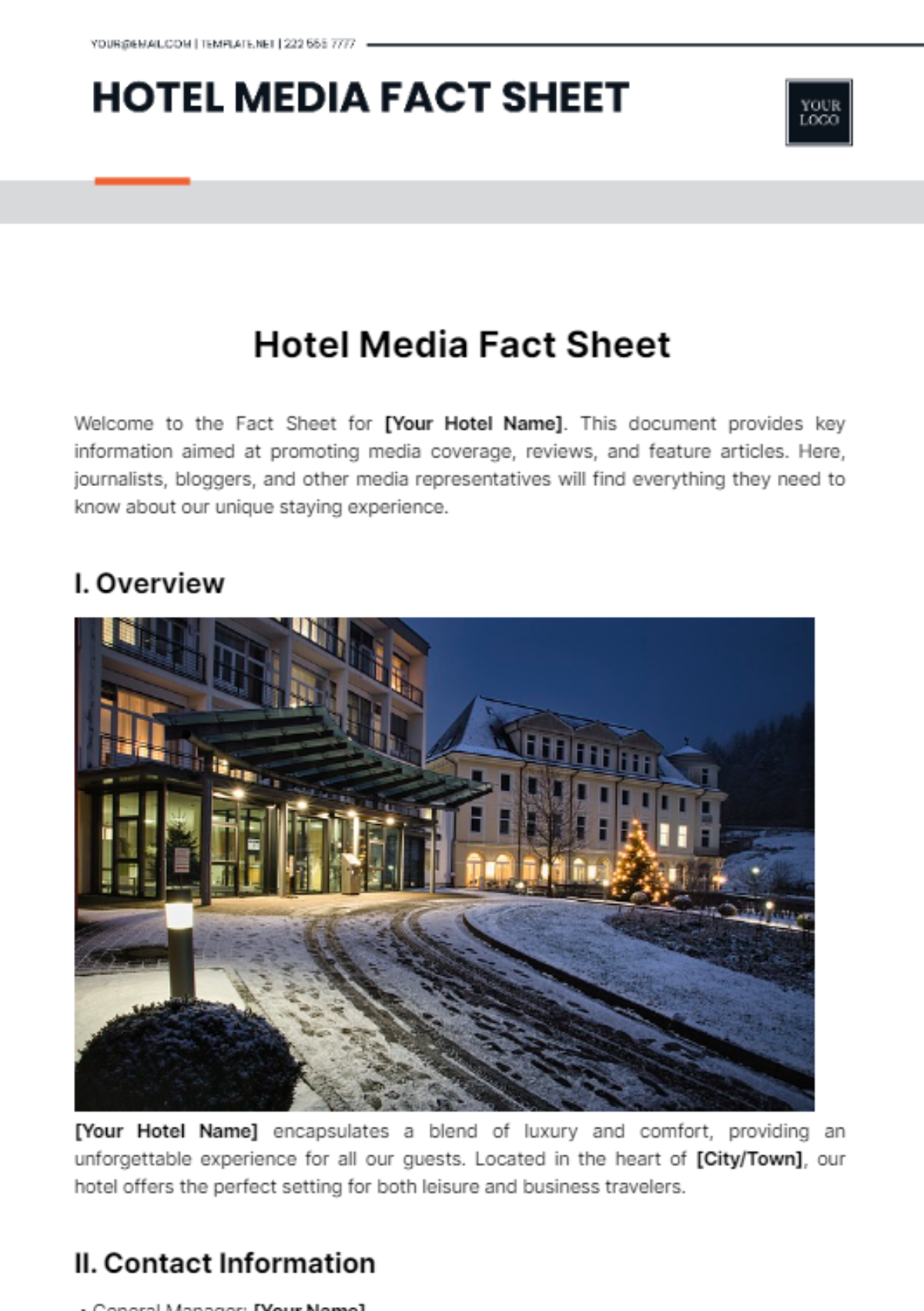 Hotel Media Fact Sheet Template