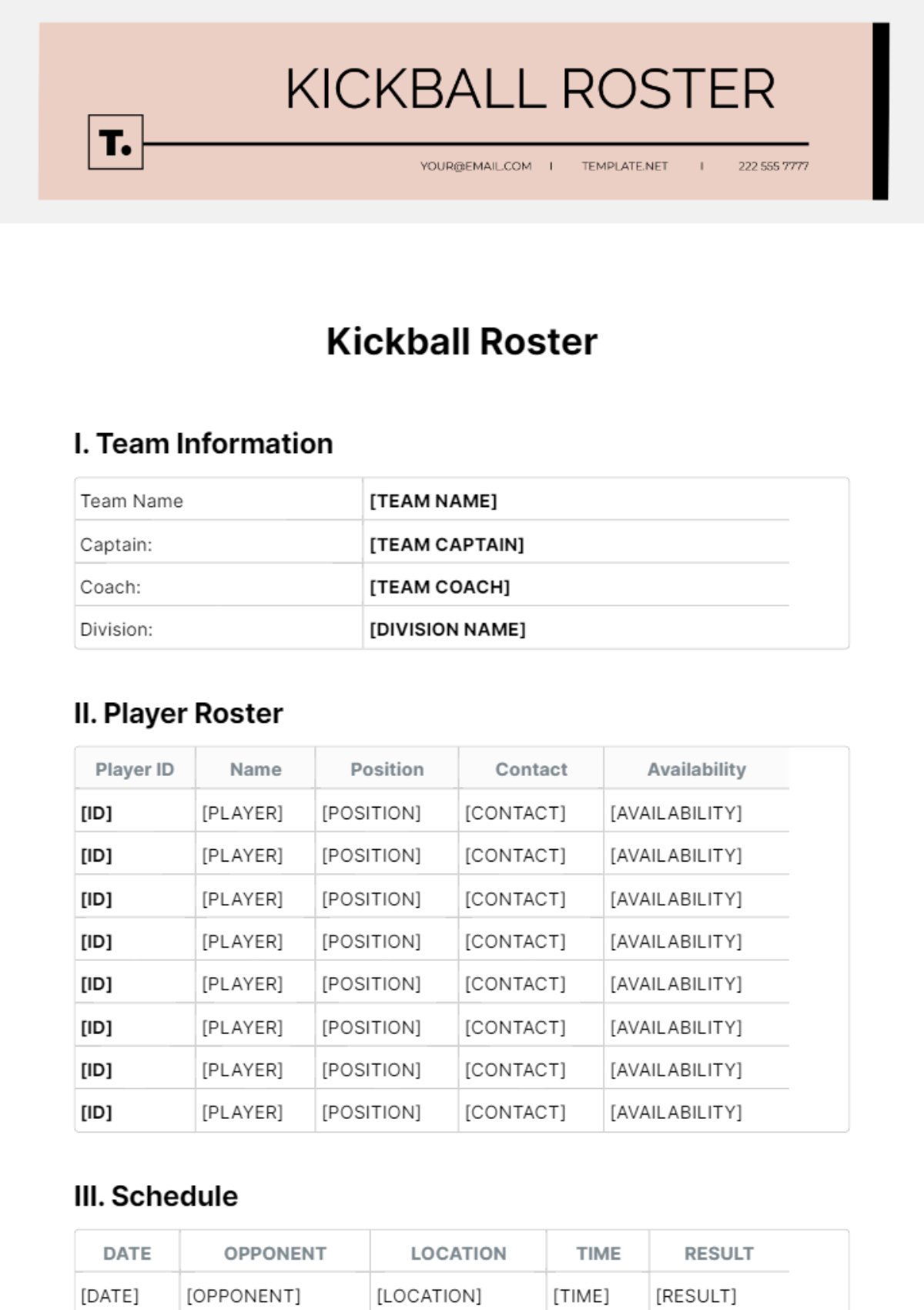 Kickball Roster Template