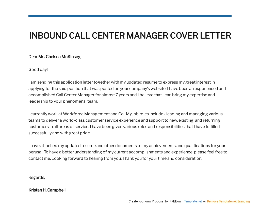 Free Call Center Sales Representative Cover Letter Template - Google 