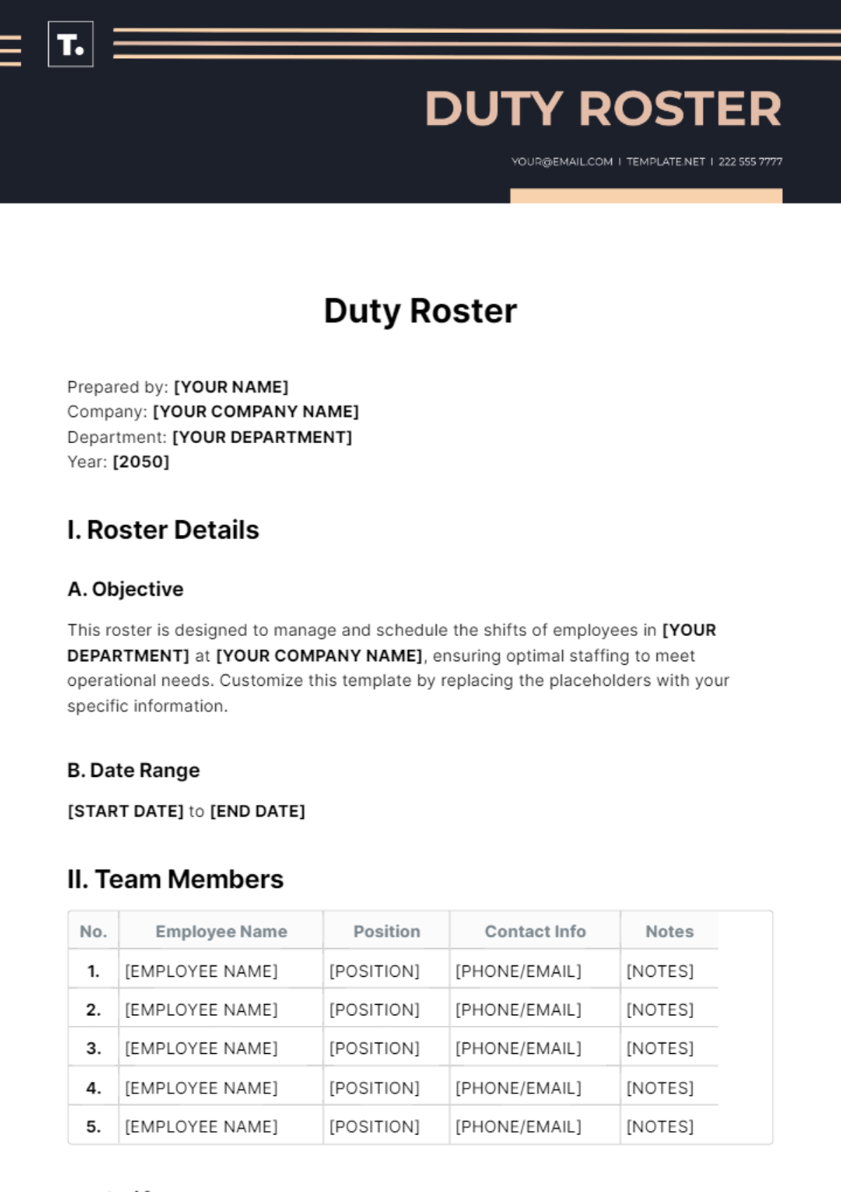 Duty Roster Template