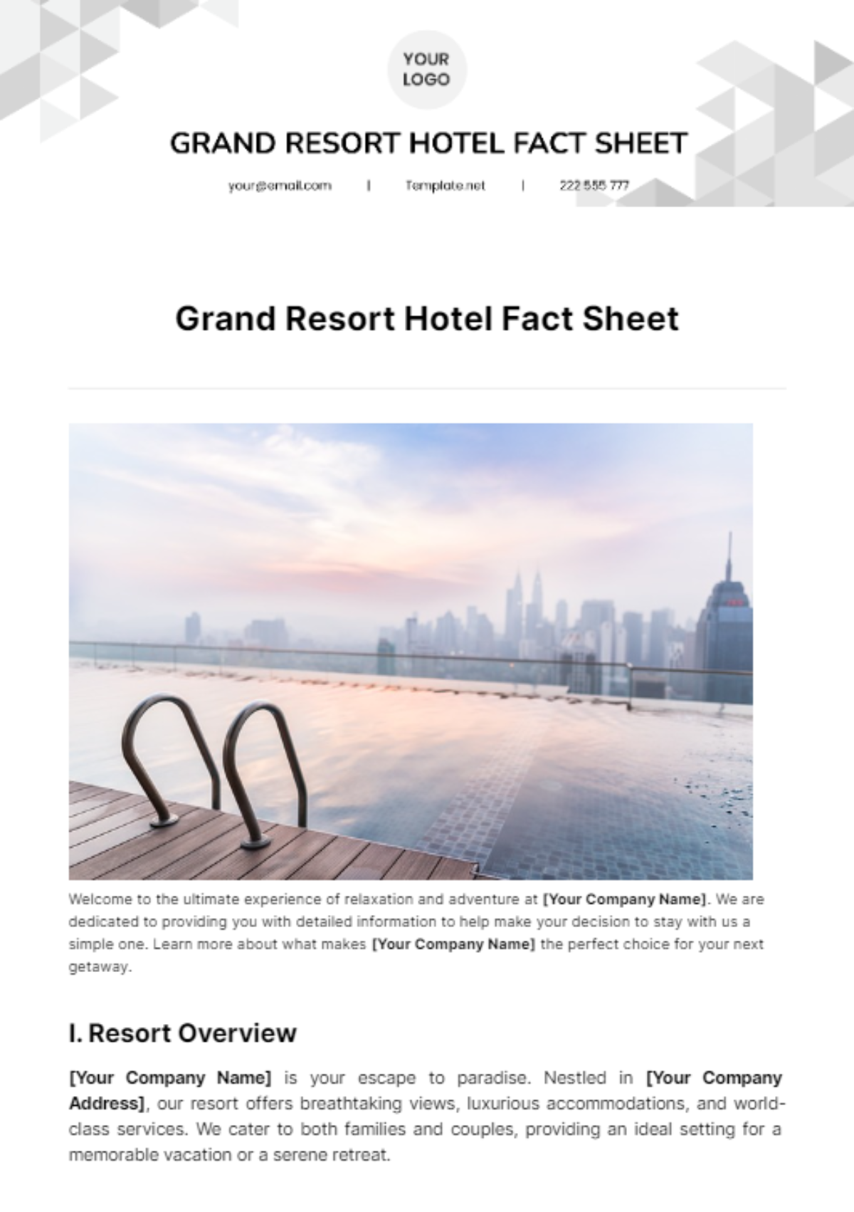 Grand Resort Hotel Fact Sheet Template