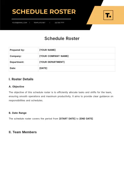 Free Schedule Roster Template to Edit Online
