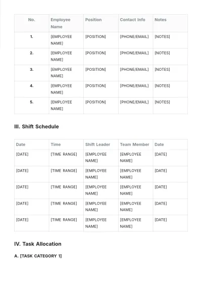 Free Schedule Roster Template to Edit Online