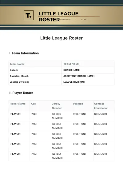 Free Little League Roster Template to Edit Online