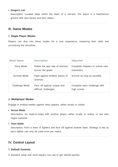 Free Fighting Game Roster Template to Edit Online | Template.net to Edit Online