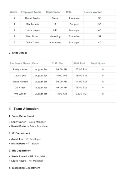 Free Monthly Employee Roster Template to Edit Online | Template.net to Edit Online