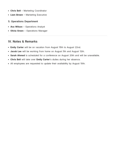 Free Monthly Employee Roster Template to Edit Online | Template.net to Edit Online