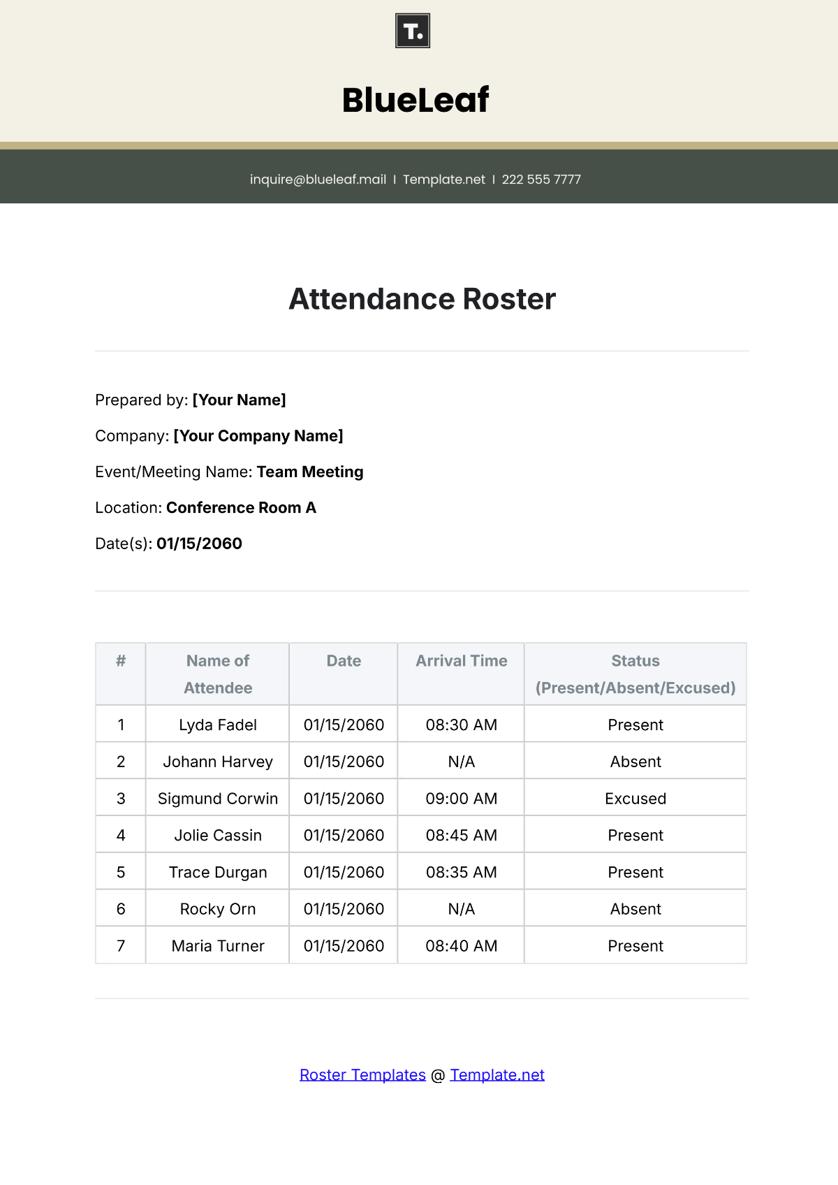 Attendance Roster Template