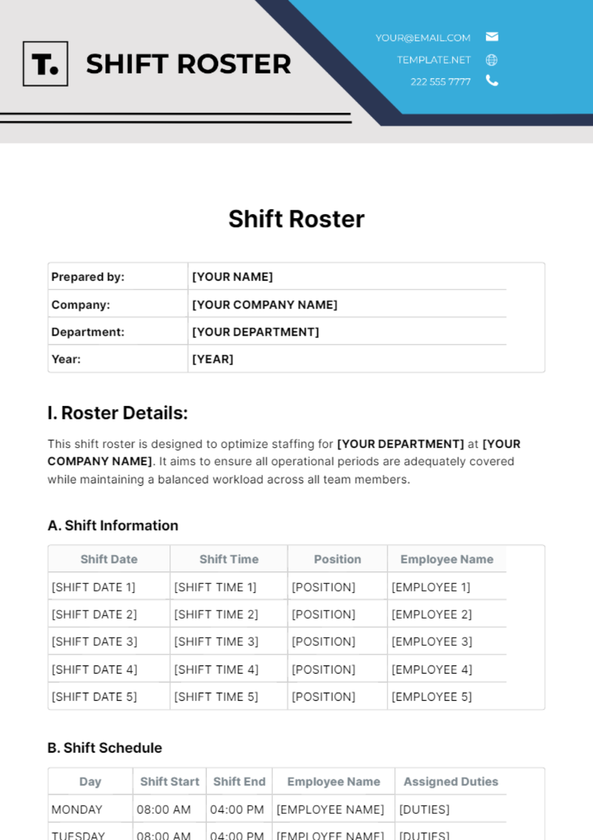 Shift Roster Template