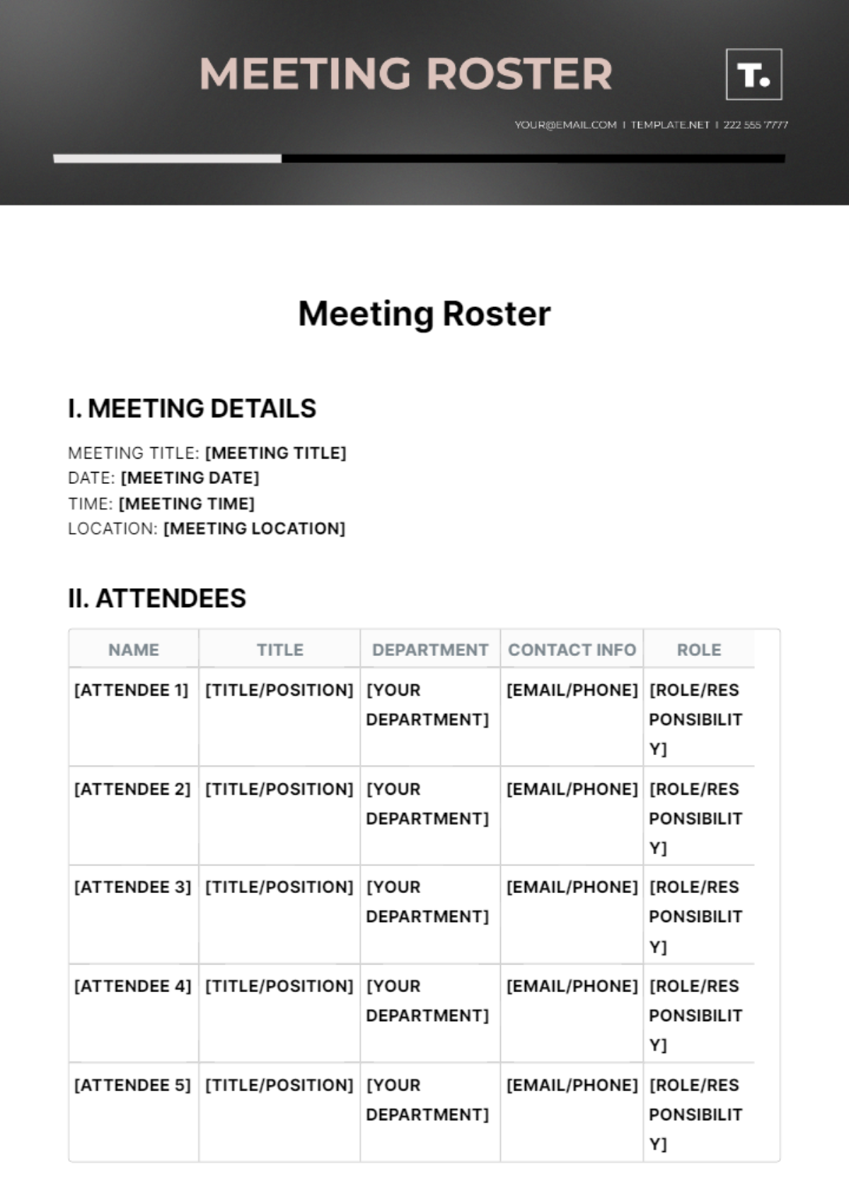 Meeting Roster Template