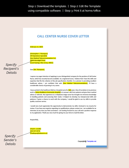 Free Call Center Nurse Cover Letter Template - Google Docs, Word ...