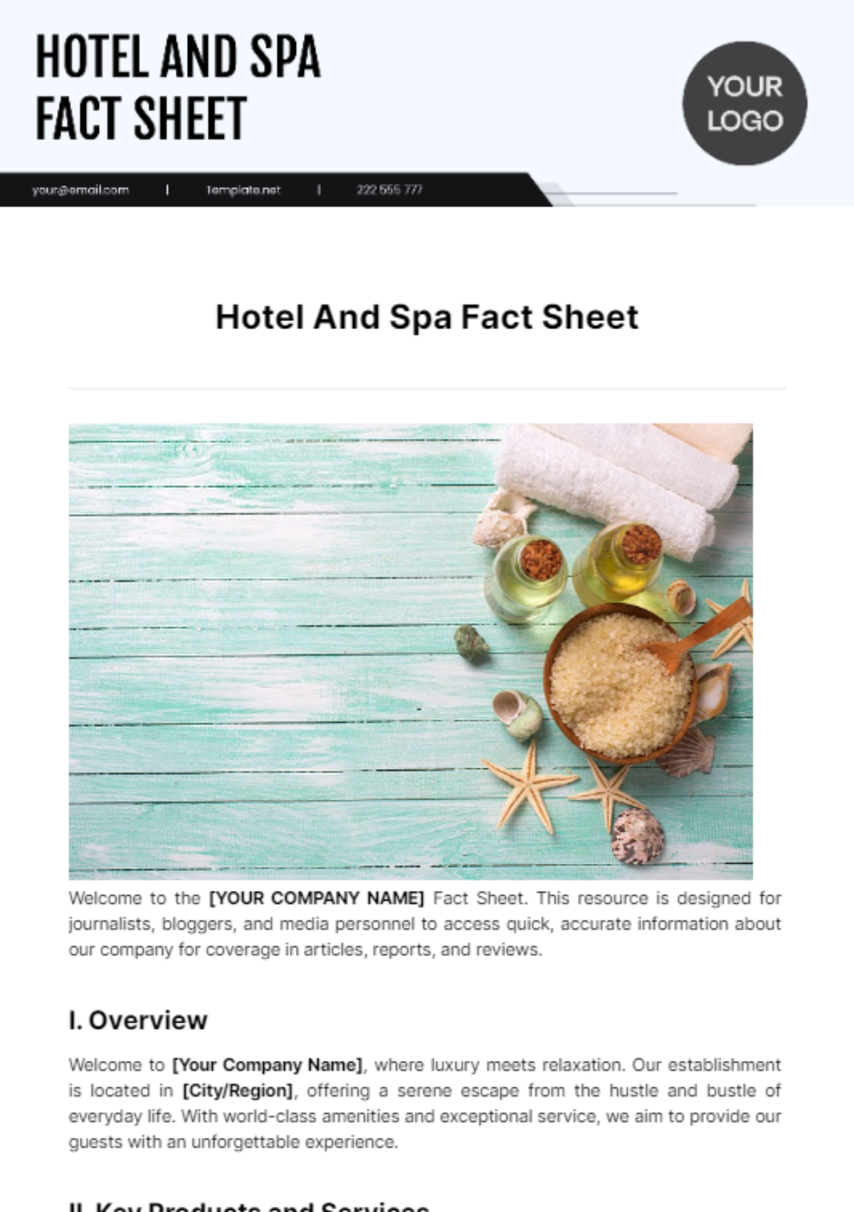 Hotel And Spa Fact Sheet Template