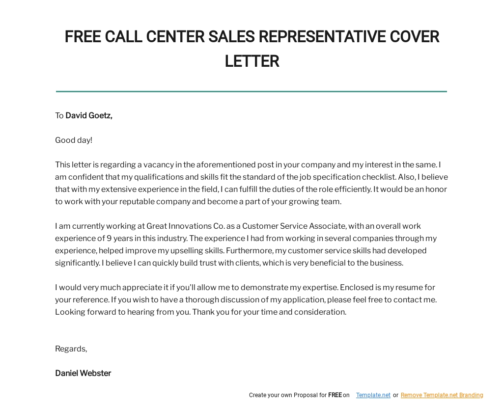 Free Call Center Sales Representative Cover Letter Template.jpe
