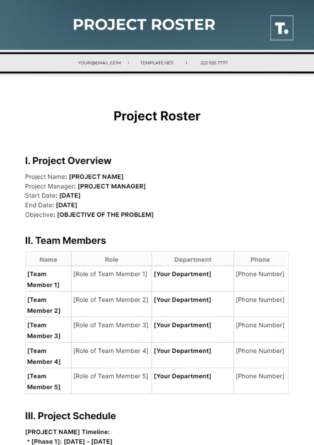 Project Roster Template